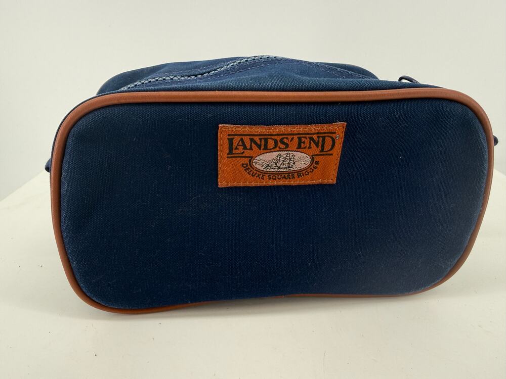 Lands End Vintage Mens Navy Canvas Toiletry Travel Shaving Case Bag 10x6x5